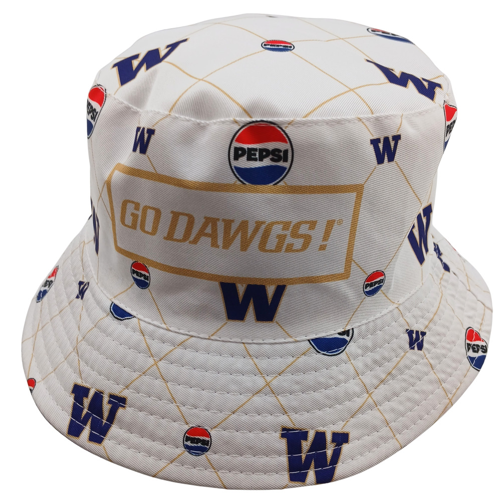 Washington Huskies Pepsi Bucket Hat Reversible GO DAWGS Purple White Cap NWT